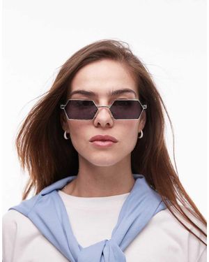 TOPSHOP Fiji Rectangular Metal Sunglasses - Blue