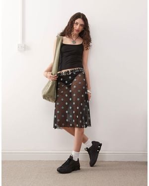 Collusion Polka Dot Sheer Mesh Skirt - Natural