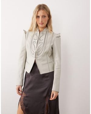 Urbancode Fitted Military Style Jacket With Embroidery Detailing - Natural