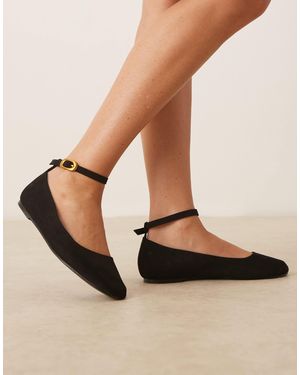 Asos Design Wide Fit Lara Round Toe Ballet Flats - Natural