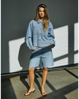 Noisy May High Waist baggy Denim Short - Blue
