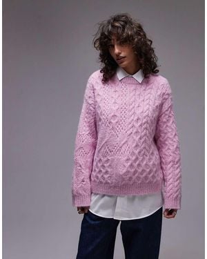TOPSHOP Knitted Lofty Cable Relaxed Jumper - Pink