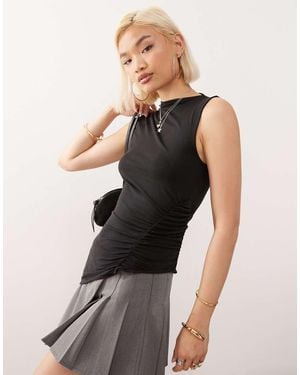 Weekday Asymmetric Top With Ruched Side Detail - Black