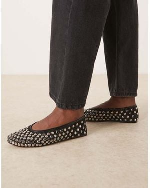 Mango Mirrored Stud Detail Ballet Flats - Black