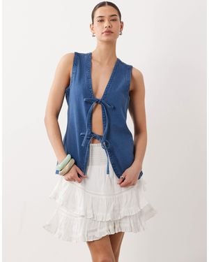 avec les filles sleeveless denim sheath mini dress Women's Pearl Fleur Embellished Stretch - Blue - Size 2 tone ocean Collection: New to Sale COLOR:Gray 👖💎 #denimjacket #denimyourway #denim