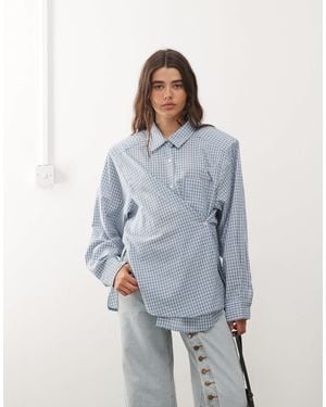 Lioness Notting Hill Cotton Oversized Shoulder Pad Detail Multiway Button Front Shirt - Blue