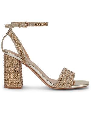 SEQWL Diamante Block Heel Sandals With Buckle Closure - Metallic