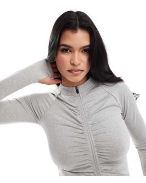 4505 Ruched Front Zip Up Track Top - Grey