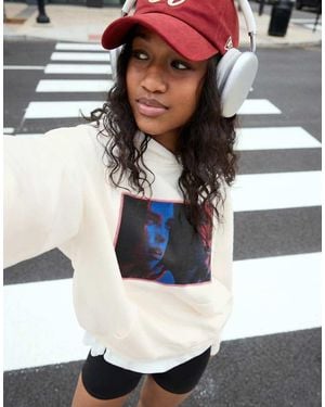 Bershka Billie Eilish Print Hood Sweatshirt With Hood Sweatshirt - White