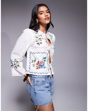 River Island Tie Front Embroidered Shirt - Blue