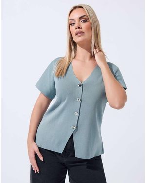 Yours Clothing Short Sleeve Knitted Top - Blue