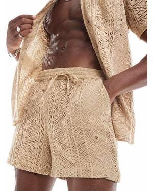 Another Influence Knitted Beach Shorts Co Ord - Natural