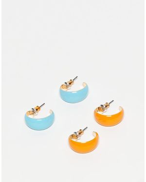 ASOS Pack Mini Hoop Earrings With Orange And Blue Enamel - White