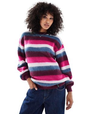 Santa Cruz Loose Fit Fluffy Knit Striped Jumper - Red