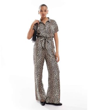 Vila Tuta Jumpsuit Con Bottoni, Stampa Leopardata E Allacciatura - Grigio