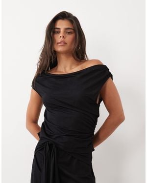 ASOS Linen-look Asymmetric Cowl Neck Top - Black