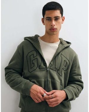 Gap Chest Logo Sherpa Lined Zip Through Hoodie - Green