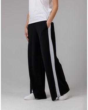 French Connection Wide Leg Crepe Trousers With Leg Stripe - Black