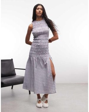 Daisy Street Drop Waist Shirred Maxi Dress - Blue