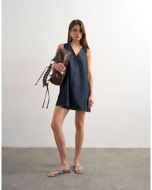 TOPSHOP Denim V-neck Mini Shift Dress - Blue