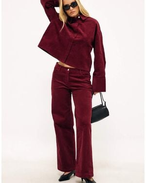 NA-KD Low Waist Wide Leg Corduroy Trousers - Red