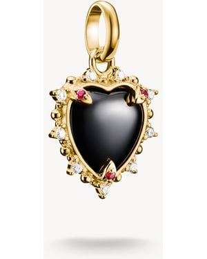 Thomas Sabo Pendentif charm cœur vintage noir avec pierres, connect plaqué or en or, rouge, noir, blanc
