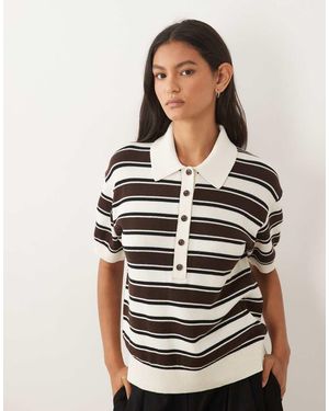 ARKET Polo De Punto Boxy De Algodón En Blanco Roto - Negro