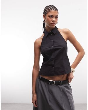 Weekday Sleeveless Button Down Shirt - Black