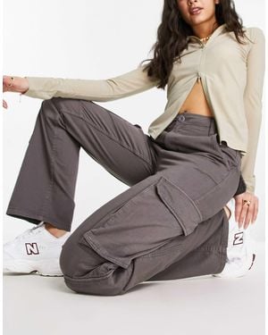 Bershka Drawstring Waist Cargo Pants - Gray