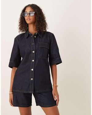 Jdy Short Sleeve Shirt Co-ord - Blue