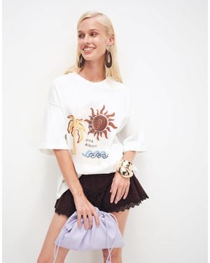 4th & Reckless Cotton Rich Summer Sun Graphic Oversized T-shirt - White