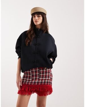 ASOS Funnel Neck Zip Up Jacket With Mandarin Button Detail - Red