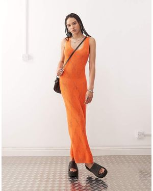 Collusion Fine Knit Sheer Maxi Dress - Orange