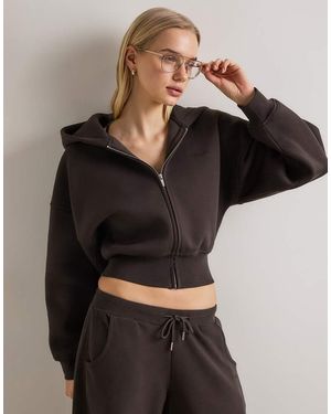 Tala Sudadera Marrón Con Capucha, Cremallera Y Mangas Cocoon De - Negro