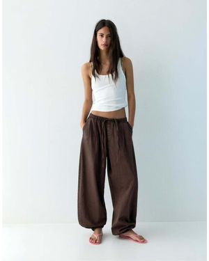 Pull&Bear Sarouel Trousers With Elastic Waist - Brown