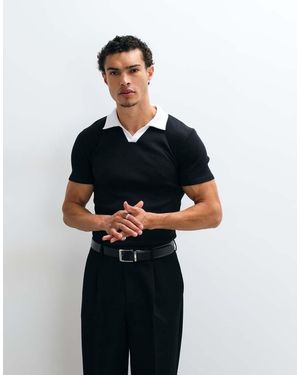 ASOS Polo De Corte Ajustado Con Cuello En Contraste En Canalé - Azul