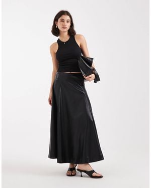 ASOS Faux Leather Seam And Volume Detail Midi Skirt - White