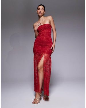 Kaiia Vestido Largo Ceñido Con Escote Palabra De Honor Y Detalle De Bajo Transparente De Doble Capa De Encaje Exclusivo De - Rojo