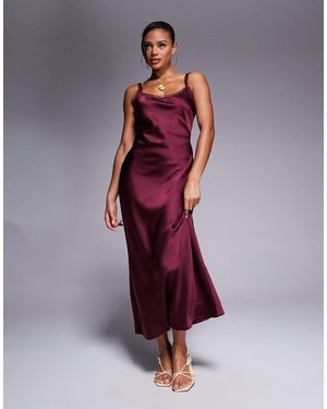 ASOS Satin Cami Slip Midi Dress With Picot Trim Neckline - Red