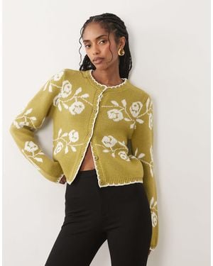 Miss Selfridge Blanket Stitch Cardigan With Florals - Metallic