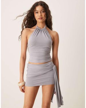 Motel Gretna Tie-detail Slinky Cupro Mini Skirt - Grey