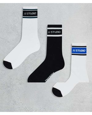 Jack & Jones Pack De 3 Pares De Calcetines Deportivos De Color Negro Y Blanco De