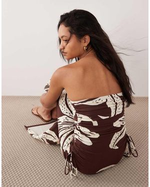 ASOS Bandeau Ruched Side Midi Dress - Brown