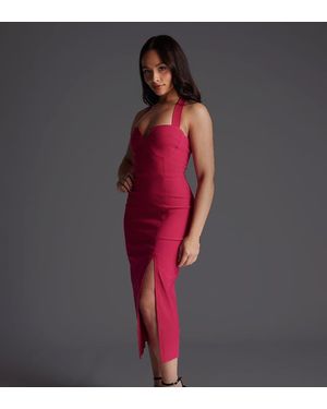 Vesper Petite Notch Neck Midaxi Dress With Thigh Split - Red