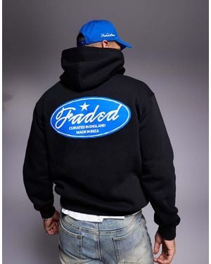 Faded Store Contrast Script Logo Back Print Hoodie - Blue