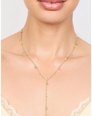Lovisa – vergoldete halskette mit y-design und runden anhängern aus halbedelsteinen - Natur