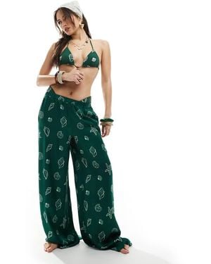 WeWoreWhat Seashells Wide Leg Beach Trousers - Green