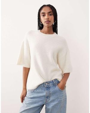 Gina Tricot Relaxed Fit Knitted Wool Alpaca Short Sleeve Top - White