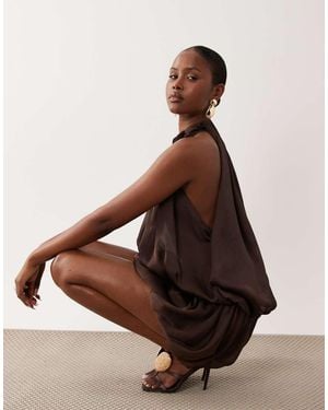 ASOS Halter Neck Layered Bubble Satin Mini Dress - Brown