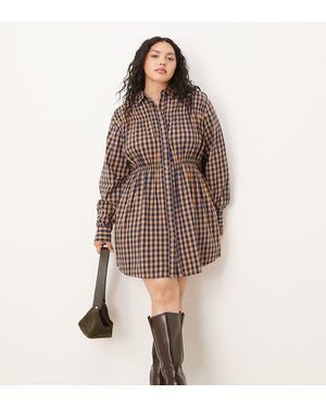 ASOS Asos Design Curve Shirt Mini Dress With Cinched Waist - Brown